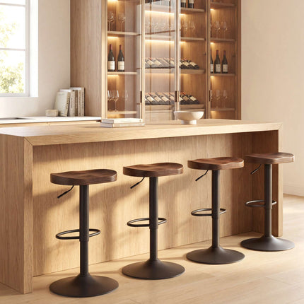 Scaune de bar reglabile, lemn de ulm, set de 2
