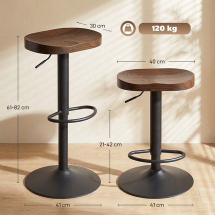 Scaune de bar reglabile, lemn de ulm, set de 2