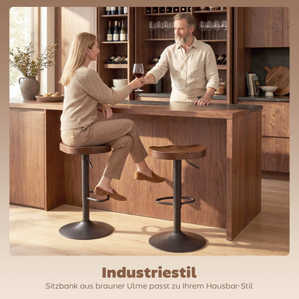 Scaune de bar reglabile, lemn de ulm, set de 2