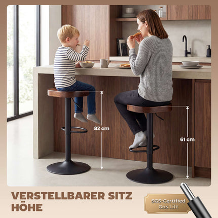 Scaune de bar reglabile, lemn de ulm, set de 2