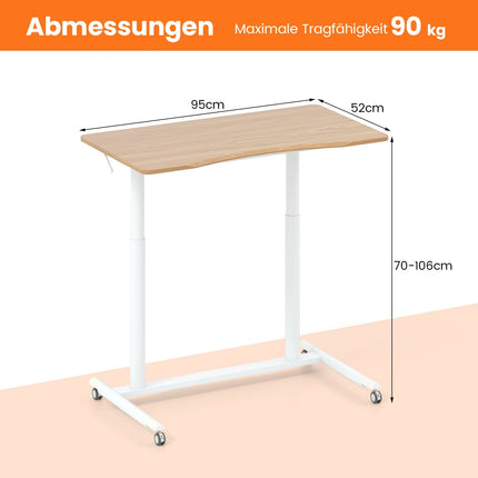 Birou reglabil, tip sit-stand, în formă de C, 70-106 cm, mobil
