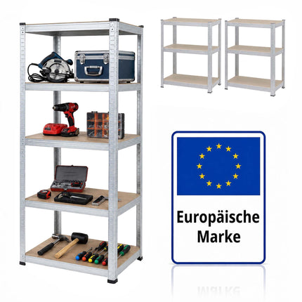 Adjustable Steel Storage Rack with 5 Tiers, 875 kg Max Load, Silver