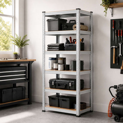 Adjustable Steel Storage Rack with 5 Tiers, 875 kg Max Load, Silver