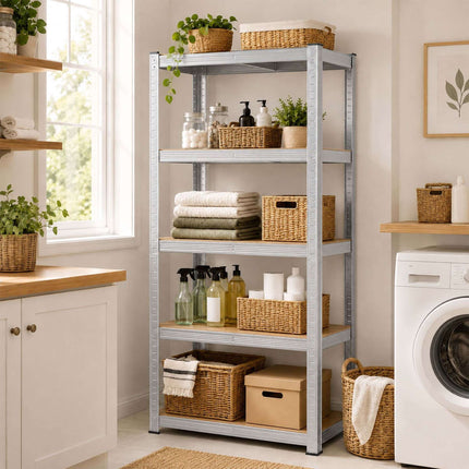 Adjustable Steel Storage Rack with 5 Tiers, 875 kg Max Load, Silver