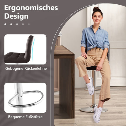 Set de 2 scaune de bar pivotante reglabile, piele ecologică, maro