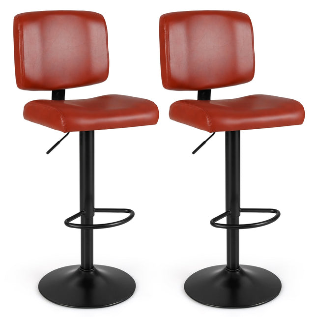Scaune de bar pivotante reglabile, set de 2, piele ecologică, roșu-maro