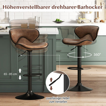 Scaune de bar pivotante reglabile cu spătar, set de 2