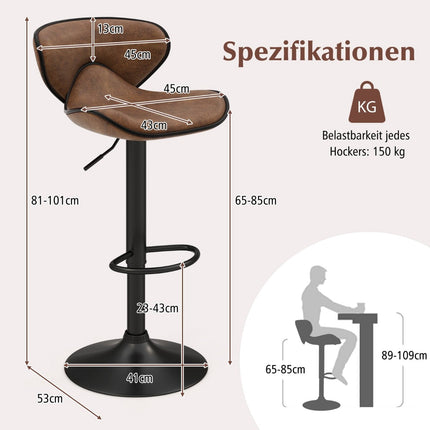 Scaune de bar pivotante reglabile cu spătar, set de 2