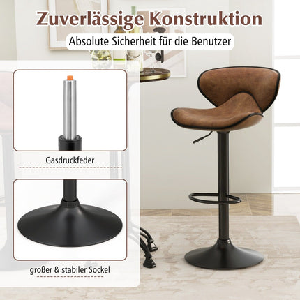 Scaune de bar pivotante reglabile cu spătar, set de 2