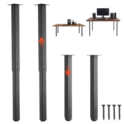 Adjustable Table Legs, 24-40 In Steel, 4-Pack, Black