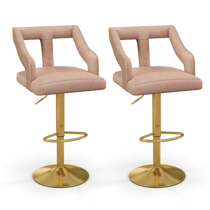 Scaune de bar reglabile din catifea, roz, set de 2, 63-85 cm