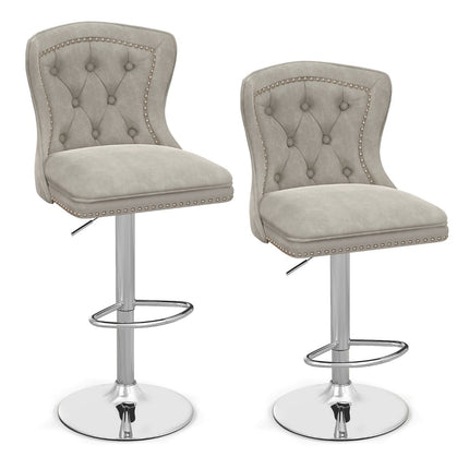 Scaune de bar reglabile din catifea, set de 2, gri, 67-87 cm