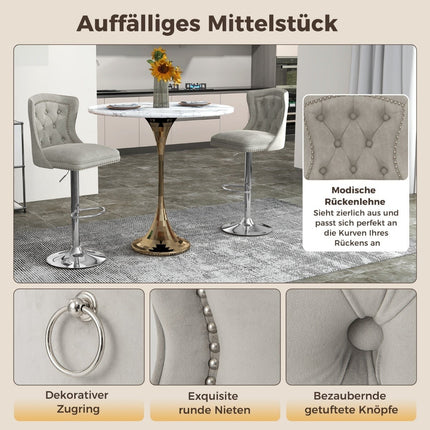 Scaune de bar reglabile din catifea, set de 2, gri, 67-87 cm