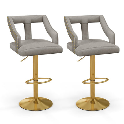 Scaune de bar reglabile din catifea, pivotante, set de 2, gri