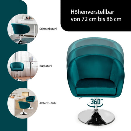 Scaun de bar pivotant reglabil din catifea cu spătar rotund, verde