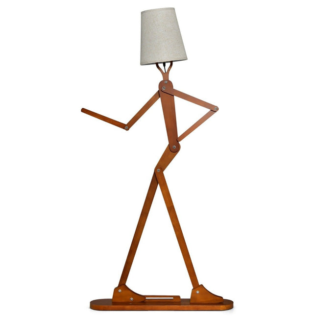 Lampa de podea din lemn reglabila - 160 cm, abajur din stofa