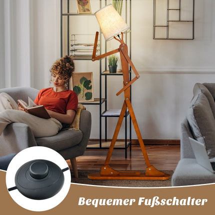 Lampa de podea din lemn reglabila - 160 cm, abajur din stofa