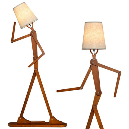 Lampa de podea din lemn reglabila - 160 cm, abajur din stofa