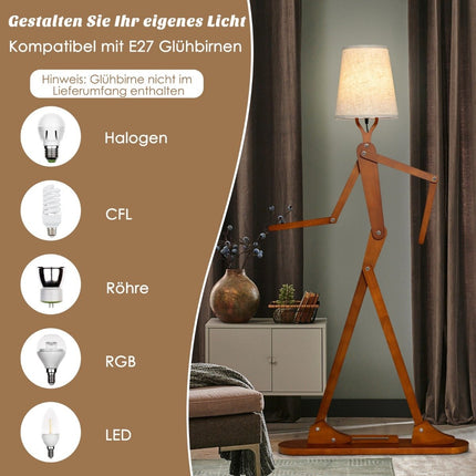 Lampa de podea din lemn reglabila - 160 cm, abajur din stofa