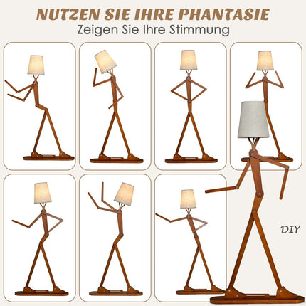 Lampa de podea din lemn reglabila - 160 cm, abajur din stofa