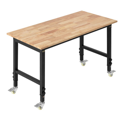 Adjustable Workbench on Wheels, Oak Top, 680 kg Capacity
