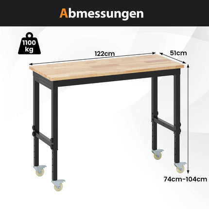 Banc de lucru reglabil cu roți, capacitate 1100 kg, 2 plăci perforate