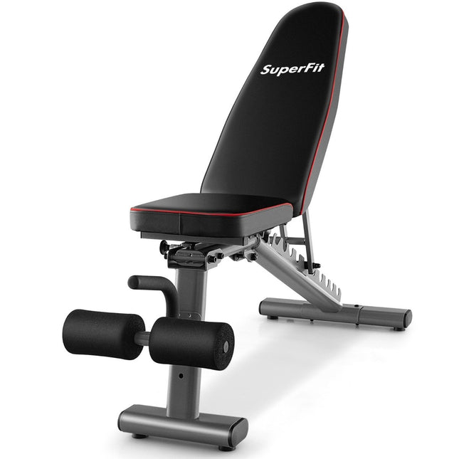 Adjustable weight bench with 2 transport wheels, full body training bench, black
