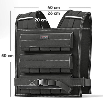 Adjustable 20 kg weight vest with reflective strips for fitness