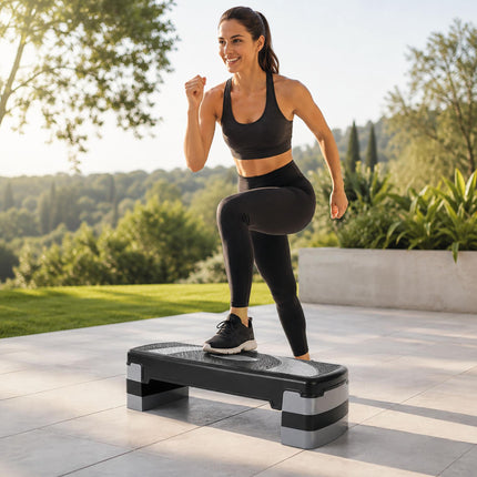 Aerobic Step Board with 3 Height Levels 10/15/20 cm, 300 kg Load, Grey, Black