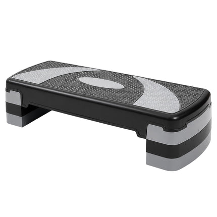 Aerobic Step Board with 3 Height Levels 10/15/20 cm, 300 kg Load, Grey, Black