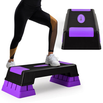 Platformă aerobică cu trepte, înălțime reglabilă pe 3 niveluri, violet