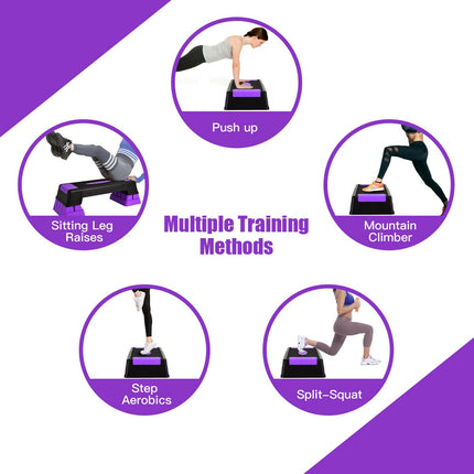 Platformă aerobică cu trepte, înălțime reglabilă pe 3 niveluri, violet