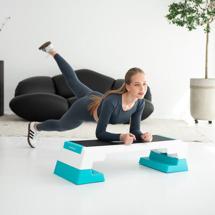 Platformă Aerobic Step, Alb/Mentă, Înălțime reglabilă