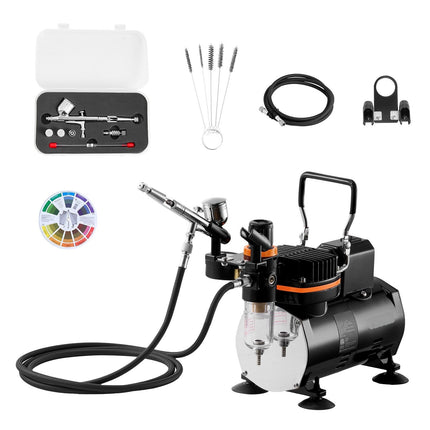 Airbrush Kit With Compressor, 1/6 HP, Dual-Action, 3 Tips