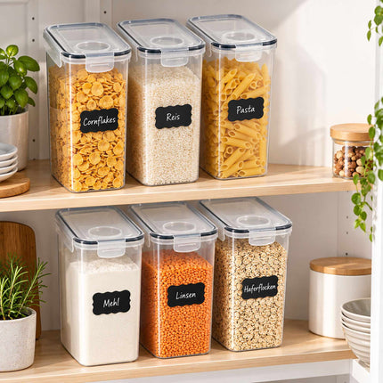 Airtight Food Storage Containers Set of 6 with Labels, Transparent