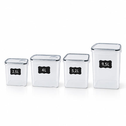 Airtight Food Storage Containers Set of 6 with Labels, Transparent