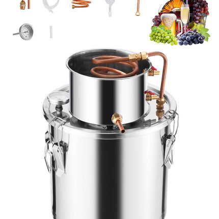 Alcohol Still 5 Gal, Stainless Steel, Copper Coil, Thermometer