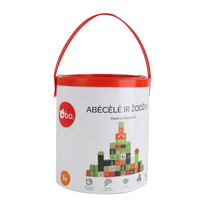 Set de blocuri din lemn cu alfabet și cuvinte pentru învățare și joacă