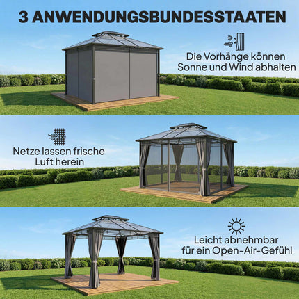 Pavilion de grădină din aluminiu 3,6x3m cu plasă de țânțari