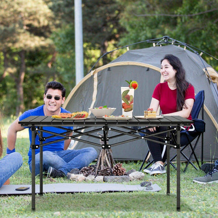 Masa de camping din aluminiu pentru 4-6 persoane, masa de picnic pliabila cu geanta de transport, neagra