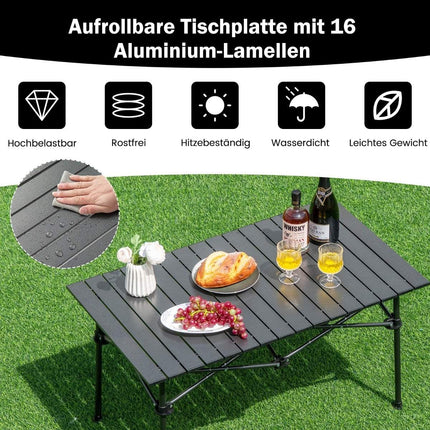 Masa de camping din aluminiu pentru 4-6 persoane, masa de picnic pliabila cu geanta de transport, neagra