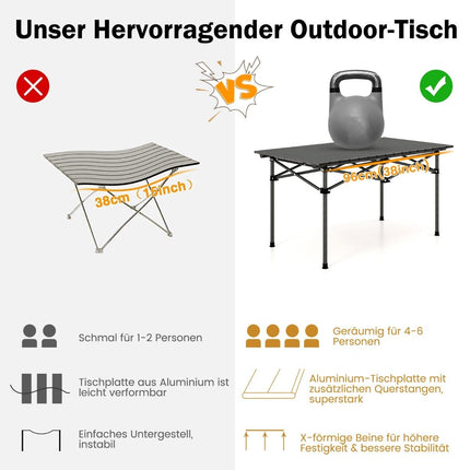 Masa de camping din aluminiu pentru 4-6 persoane, masa de picnic pliabila cu geanta de transport, neagra