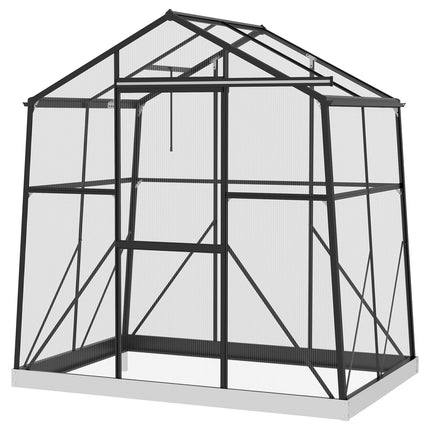 Seră din aluminiu 2,51 m² cu fereastră și ușă glisantă, seră neagră cu fundație 131x192x203cm pentru grădină