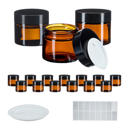 Borcane pentru cremă din sticlă chihlimbar, 60 ml, protecție UV, rezistente la scurgeri