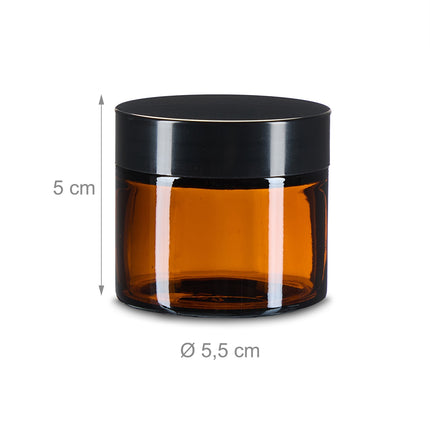 Borcane pentru cremă din sticlă chihlimbar, 60 ml, protecție UV, rezistente la scurgeri