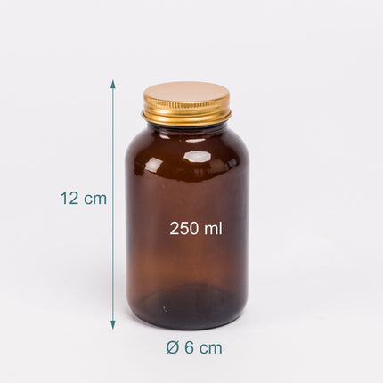 Borcane din sticlă chihlimbar, 250 ml, set de 5, capace etanșe