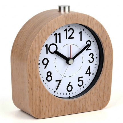 Analogue Beech Wood Alarm Clock with Snooze and Light, Natural