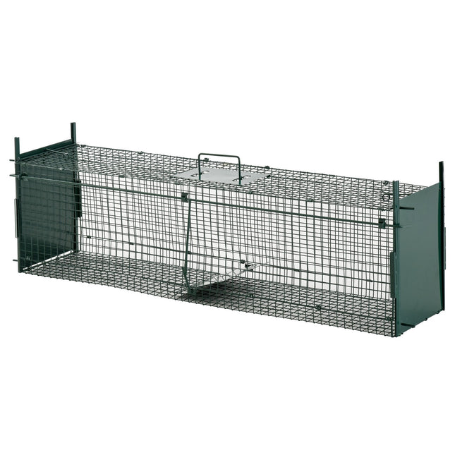 Capcană pentru animale Capcană pentru jder cu 2 intrări, capcană pentru iepuri și pisici, metal, verde închis, 100X25X28Cm