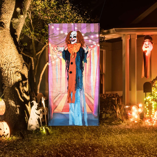 Decorație animată de clovn de Halloween cu ochi roșii, sunet