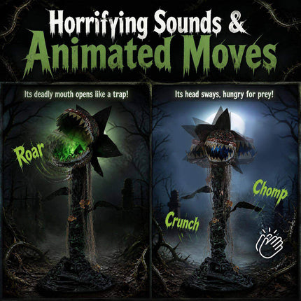 Animated Halloween Man-Eater Plant 6.2 ft with LED Mouth, Dark Green
